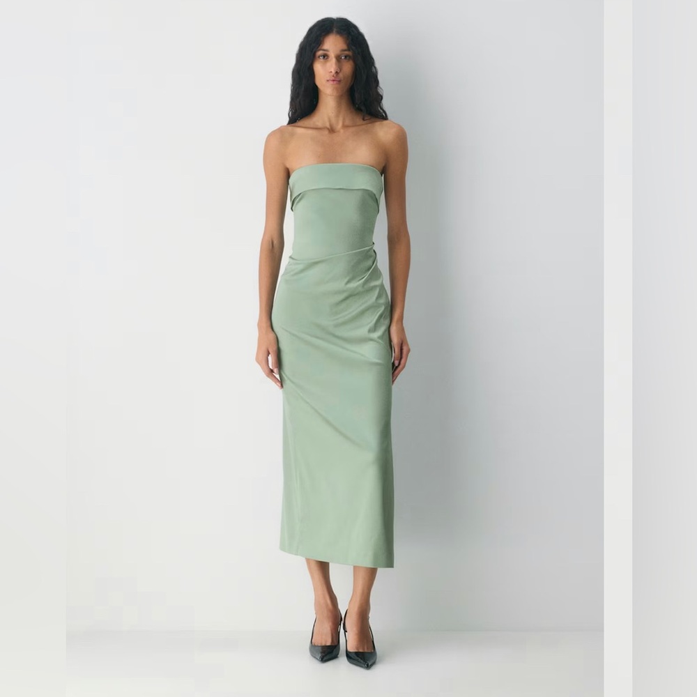 Aritzia Ten Exclusive Satin Strapless Sage Green Maxi Dress